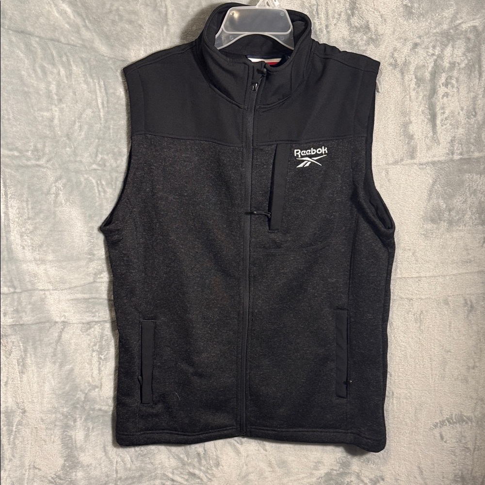 Reebok Men's‎ large Charcoal Black Vest two tone zip chest pocket